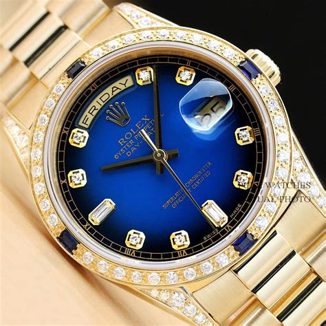 Mens Rolex 18238 Day Date President Blue Sapphire Diamond Watch Ebay