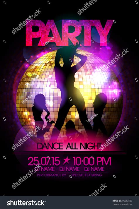 Dance Party Poster With Go Go Dancers Girls Silhouette And Disco Ball
