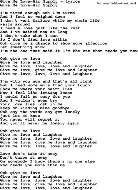 Love Song Lyrics For Give Me Love Air Supply