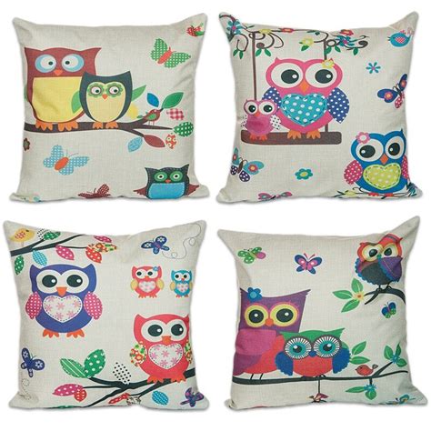 Cartoon Owl Series Cushion Cover Cotton Linen Decorative Pillowcase Chair Seat Square 45x45cm