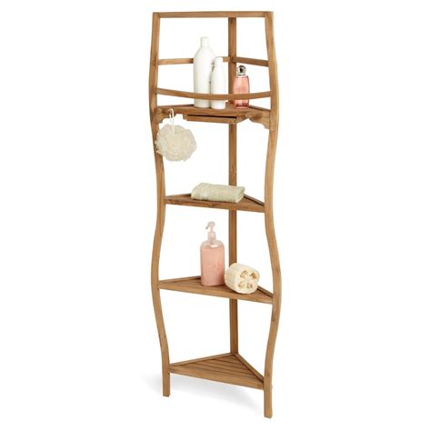 While a metal corner shower caddy is that over time it can begin to rust. 59" Teak Corner Bath Shelf With Curved Legs - Shower ...