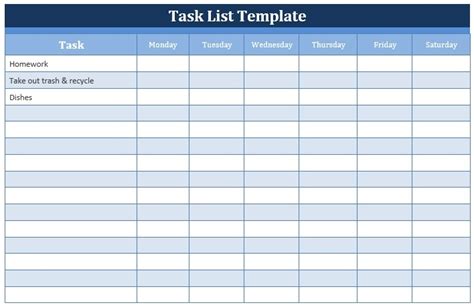 Task List Template Free Manual Templates