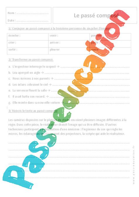Ils sont montés nous (passer) nos vacances à la montagne. Passé composé - Exercices corrigés : 6eme Primaire - Pass ...