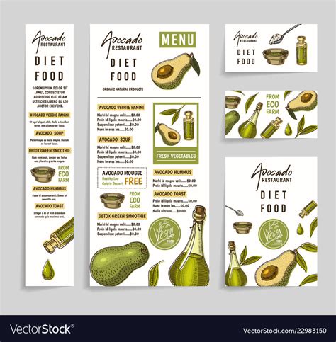 Menu With Avocado Restaurant Dietary Vegetarian Vector Image