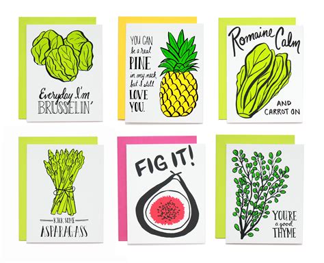 Assorted Food For Thought Cards Set Of 6 Brika Cards Fruit Puns Punny Cards