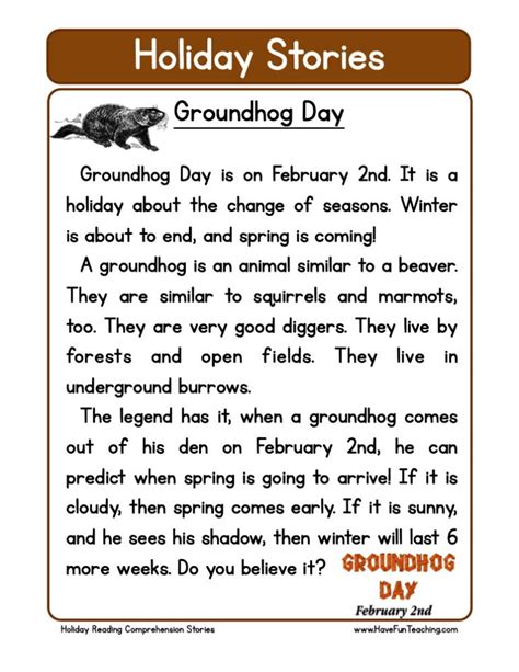 Groundhog Day Reading Comprehension Worksheet Have Fun Teaching