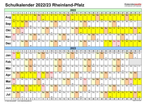 Ferientermine & informationen zu den ferien in niedersachsen. Schulkalender 2022/2023 Rheinland-Pfalz für Excel
