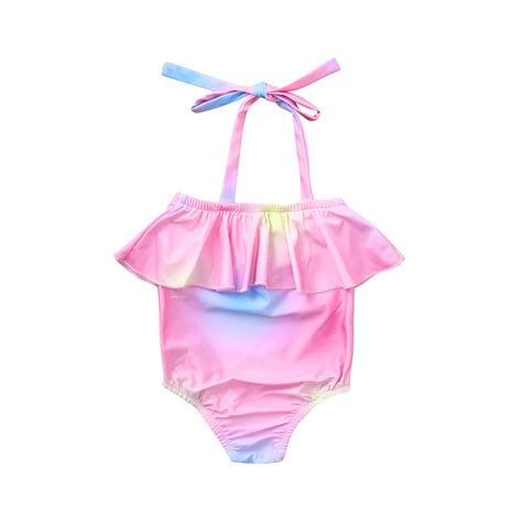 Princess Baby Girl Toddler Rainbow Ruffles Swimming Swimsuit Swimwear