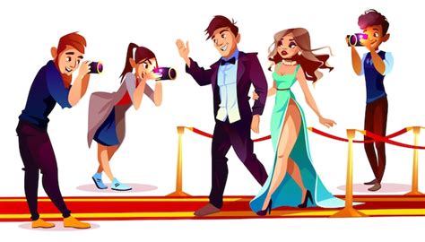 Free Vector Cartoon Couple Of Famous Celebrities On Red Carpet With