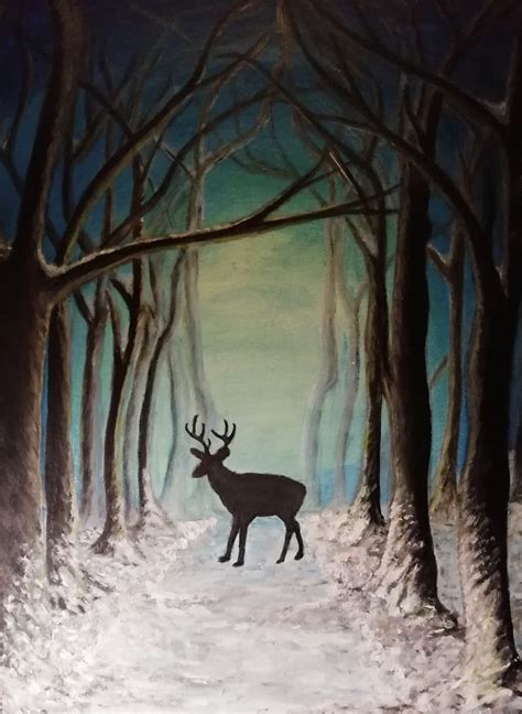 Deer In The Snowy Forest Glows In The Dark 2 In 1 Acrylic