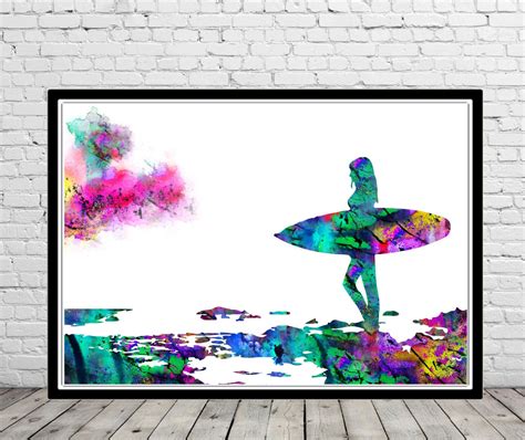 Surfer Girl Surf Print Ocean Art Surfboard Print Wave Sealife