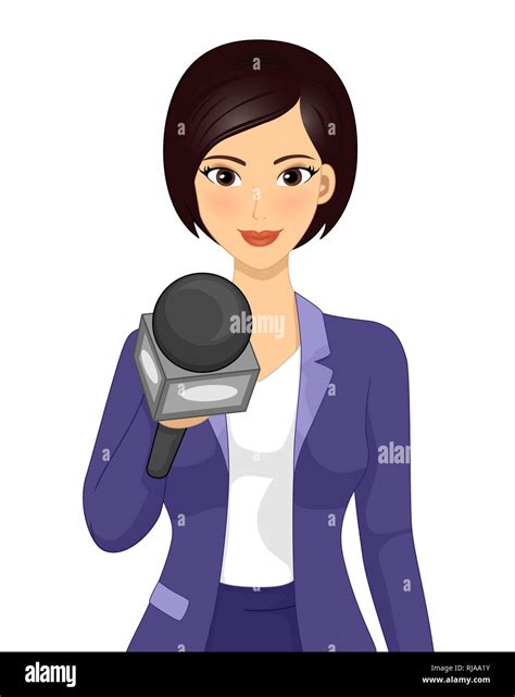 Illustration Of A Girl Reporter Journalist Holding A Microphone