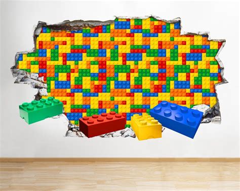 Q106 Lego Blocks Toys Play Kids Bedroom Smashed Wall Decal 3d Art