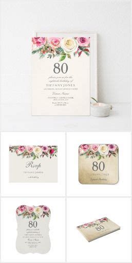Elegant White Rose Floral 80th Birthday Invitation