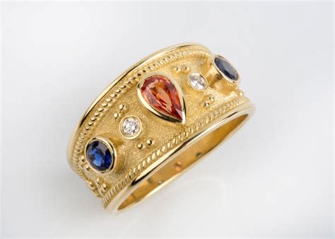 Etruscan Ring Byzantine Ring Multi Gemstone Ring 18k Gold Etsy In