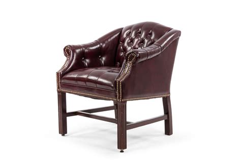 Pair Of Burgundy Leather Button Tufted Club Chairs