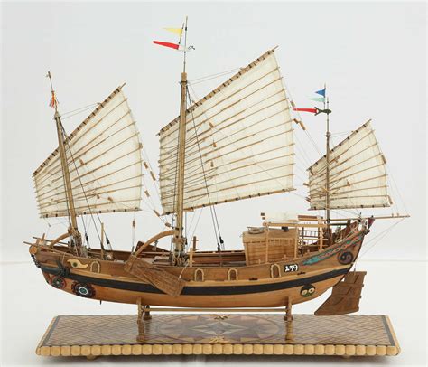 Ship Model Chinese River Junk Of 19th Century
