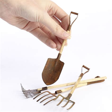 Gold miniature planting tools set stainless steel bonsai tools kit wooden mini garden hand tools set for. Rustic Miniature Garden Tool Set - Fairy Garden Supplies ...