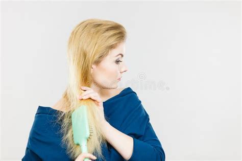 Woman Brushing Her Long Hair With Brush Stock Image Image Of Long