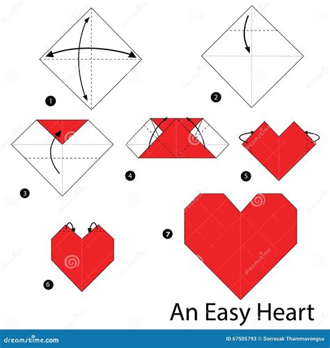 Step By Step Instructions How To Make Origami An Easy Heart Stock