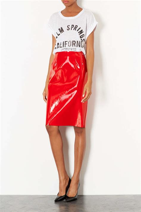 Lyst Topshop Pencil Skirt In Red