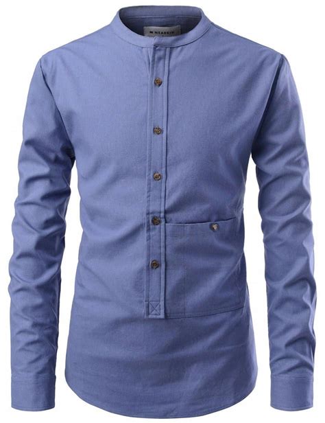 Mens Modern Fit Mandarin Collar Pocketed Shirt Menssuits Designer