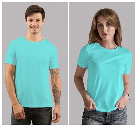 Aqua Blue Plain T Shirt For Men And Women Jopokart
