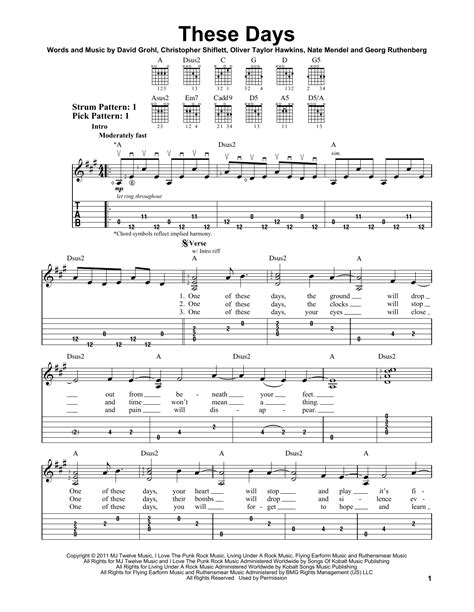 These Days (Easy Guitar Tab) - Print Sheet Music Now