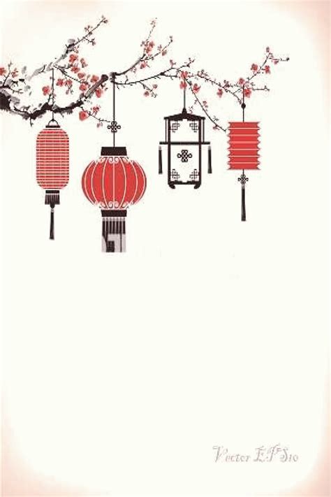 vector-art-chinese-lantern-hang-on-cherry-tree-in-2020-chinese-lanterns,-chinese-art,-tree-art