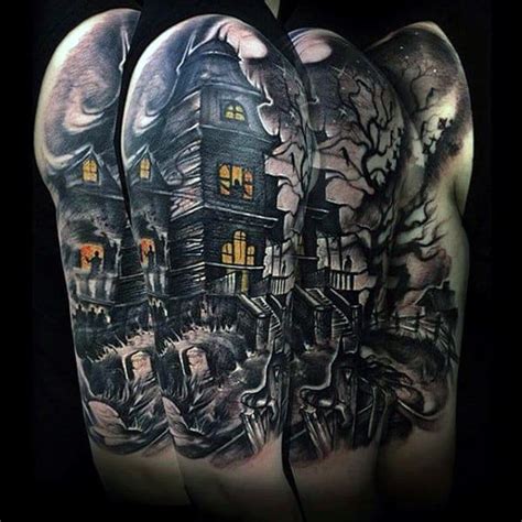 60 Scary Haunted House Tattoo Designs For Men 2024 Guide