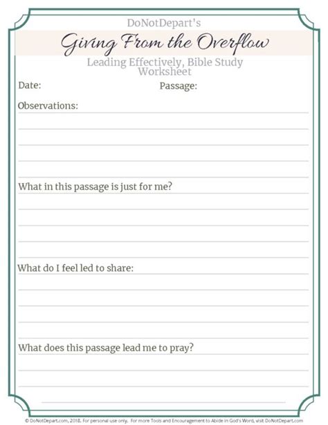 Read and study the bible online with over 100 translations and languages. Giving from the Overflow Bible study worksheet - Do Not Depart