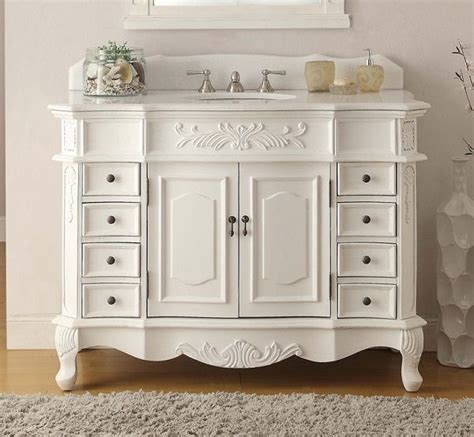 The standard bathroom vanity sizes are 24 inch, 30 inch, 36 inch, 42 inch, 48 inch, 60 inch single, 60 inch double and 72 inch double. 42 inch Bathroom Vanity antique white Traditional