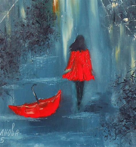 Rain Art Print Girl With Umbrella Art Print Red Umbrella Of Etsy