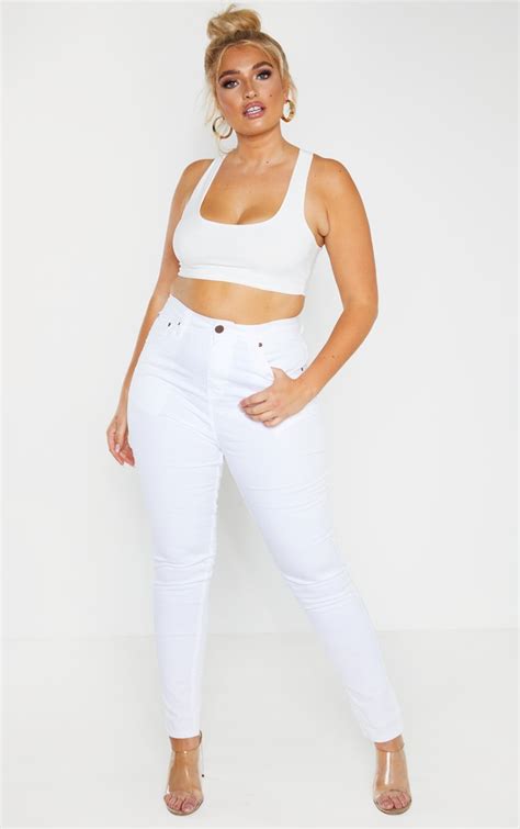 Plus White High Waisted Skinny Jean Prettylittlething