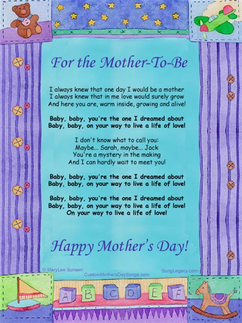 Songs will enable you to express your thoughts and feelings and make your mom feel truly special. Baby, Baby - Original Mother's Day song for Mother-To-Be
