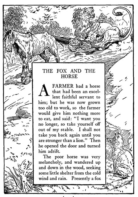The Fox And The Horse Black And White Illustration By Louis Rhead