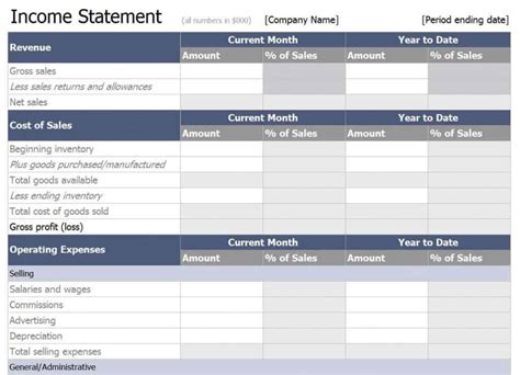 Financial Statement Excel Template Free