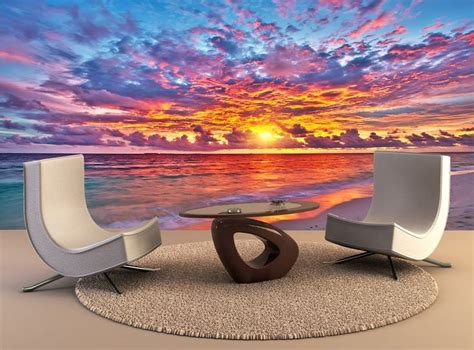 Sunset Over Ocean Wall Mural Wall Decal Removable Wall Etsy Large