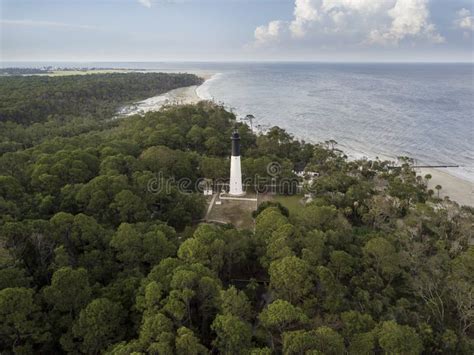 Aerial Shot Of Hunting Island Lighthouse In South Carolina Stock Image
