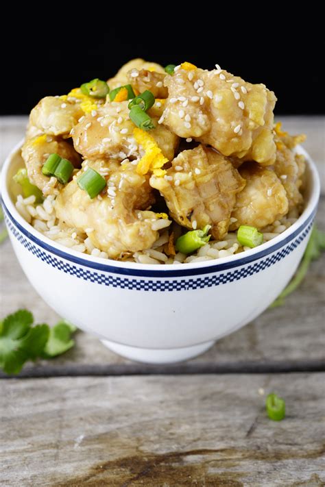 Spread chicken evenly bottom of work, and cook until it's golden brown and crispy, about a couple minutes. Healthy Version of Chinese Orange Chicken - Baked Rather ...