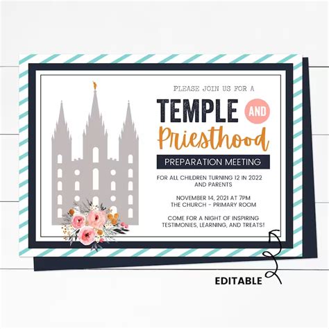 Editable Temple And Priesthood Preview Invitation Temple And Etsy