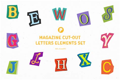 Colorful Magazine Cut Out Letters Elements Set Design Templates