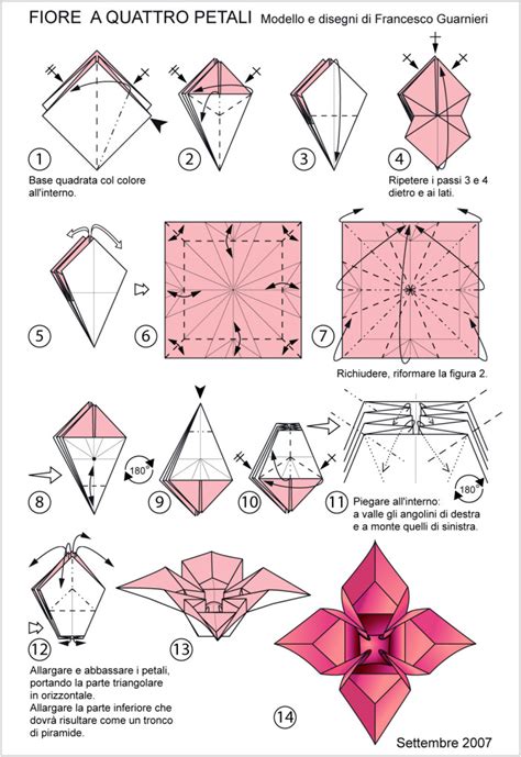 Origami Four Petals Flower Folding Instructions Origami Instruction
