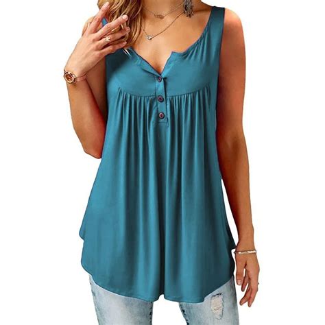 Summer Women Casual Sleeveless Loose Tops Plus Size Ladies Solid Color Cotton Shirts Sexy Deep V