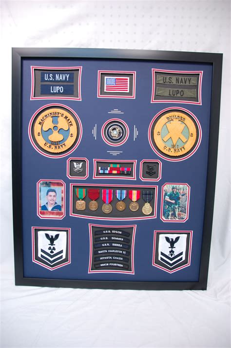 United States Navy Shadow Box Display With Ship Patches And Laser