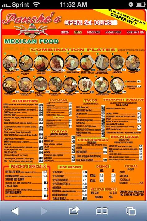 Ponchos Mexican Food Menu Carylon Lemmon