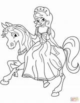 Coloring Princess Horse Riding Pages Printable Drawing Supercoloring Paper sketch template