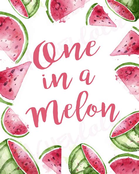 One In A Melon Printable Sign Watermelon Wall Art Digital Etsy