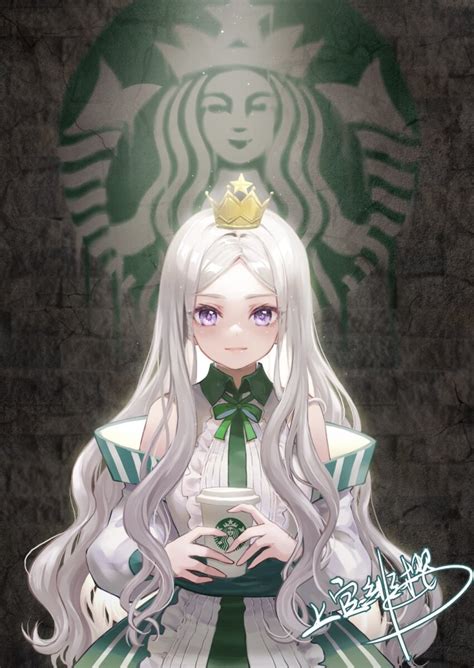Jokanhiyou Starbucks Highres 1girl Bow Bowtie Collar Crown