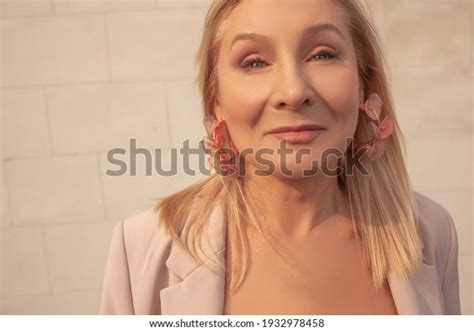 Portrait Middle Aged Woman Nude Makeup Stock Photo